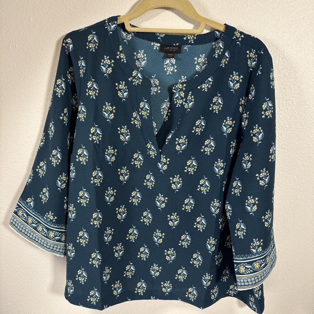 J. Jill Women's Floral Print‎ 3/4 Sleeve Top L A1